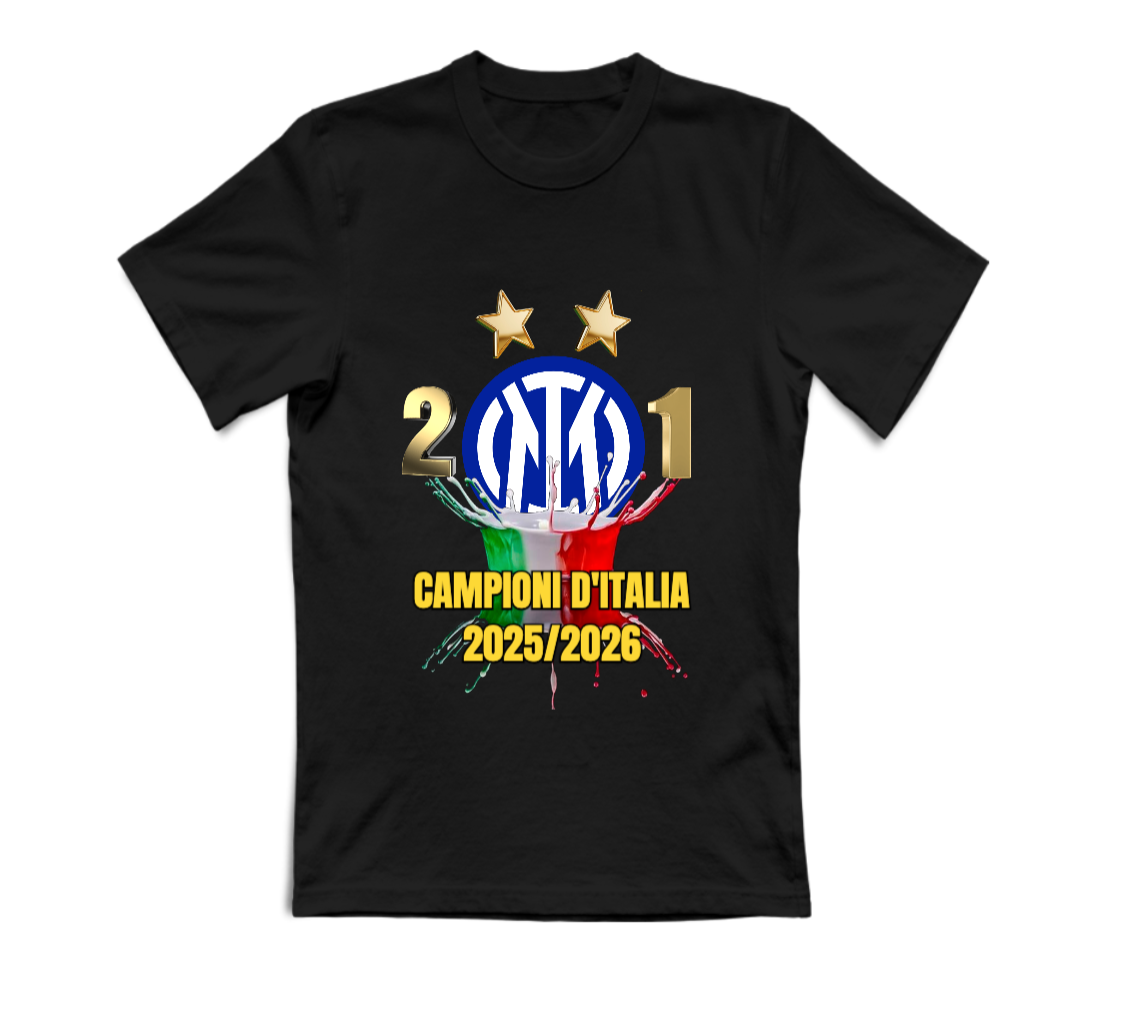 T-SHIRT UNISEX BLACK ADULTI E BAMBINI INTER CAMPIONE 2025/2026