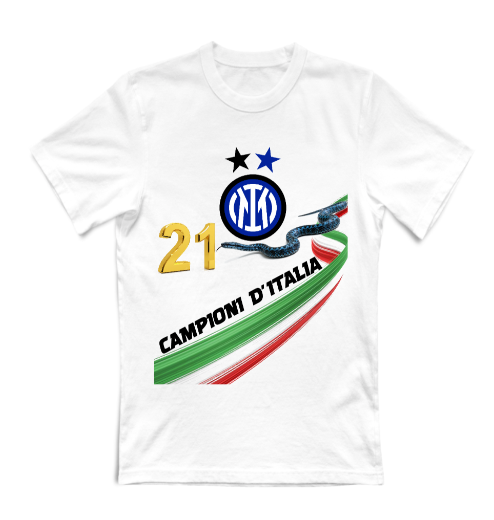 T-SHIRT UNISEX WHITE ADULTI E BAMBINI INTER CAMPIONE 2025/2026